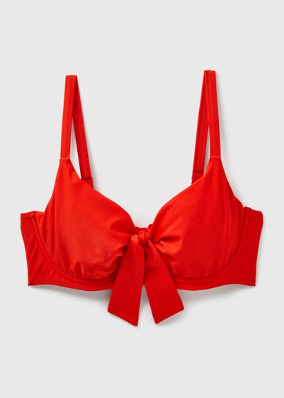 Red Tie Front Bikini Top