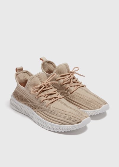 Nude Lace Up Knitted Trainers