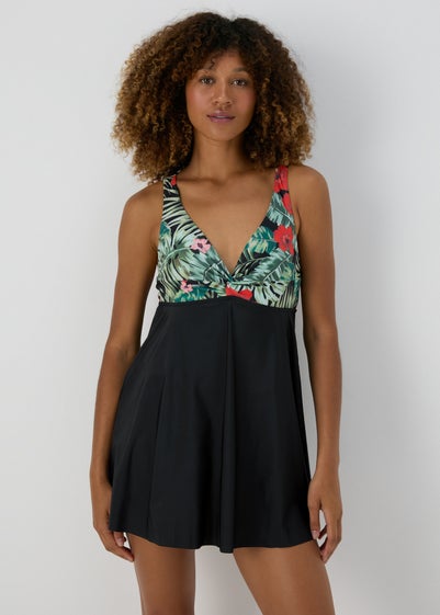 Black Floral Swimdress