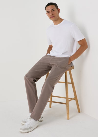 Brown Straight Fit Stretch Chinos