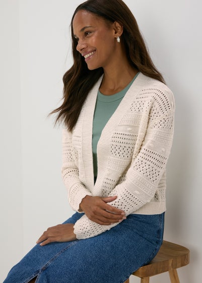 Cream Stitch Knit Cardigan