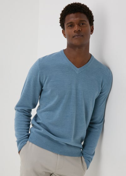 Blue Soft Touch V-Neck Jumper