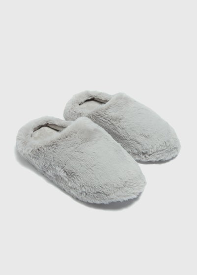 Grey Fluffy Mule Slippers