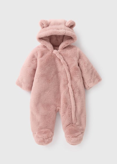 Baby Pink Faux Fur Snowsuit (Newborn-18mths)