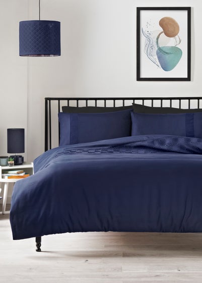 Navy Embossed Panel Duvet Set