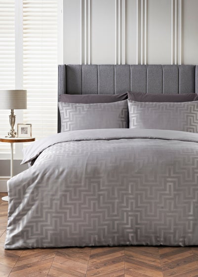 Grey Greek Key Jacquard Duvet Set