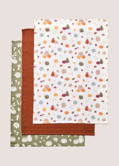 3 Pack Autumn Pumpkin Tea Towels (60cmx45cm)