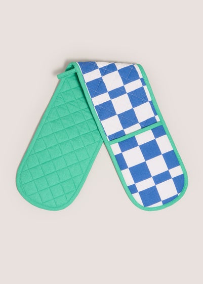 Blue Checkerboard Oven Gloves (18x92cm)