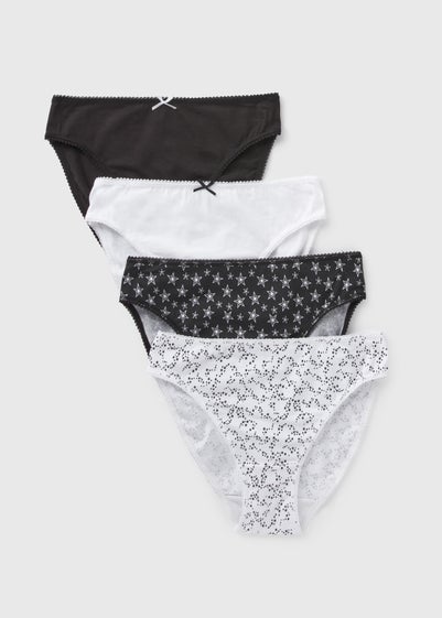 4 Pack Black & White High Leg Knickers