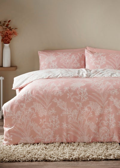 Pink Linear Floral Duvet Set