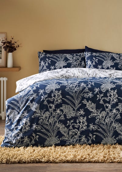 Navy Linear Floral Duvet Set