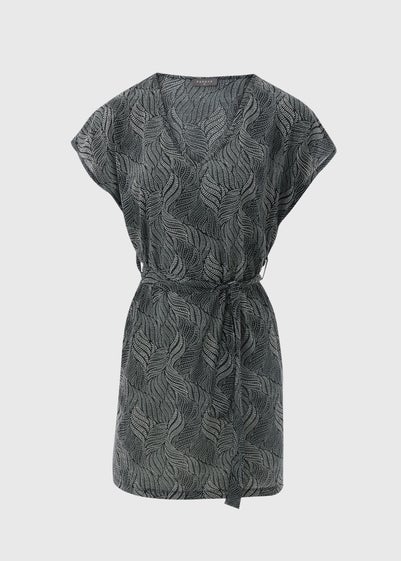 Black Spot Leaf Print Jersey Kaftan