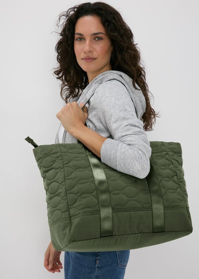 Khaki Quilted Tote Bag