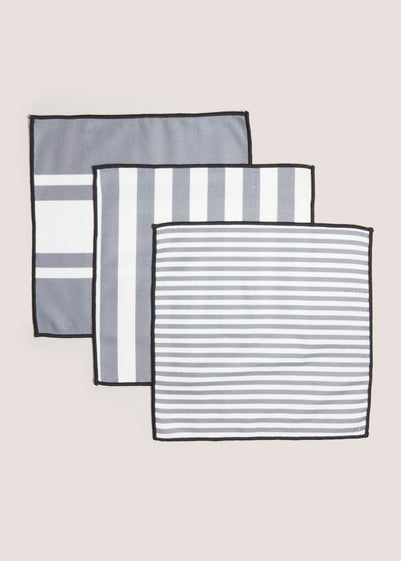 3 Pack Grey Striped Microfibre Cloths (29cmx29cm)