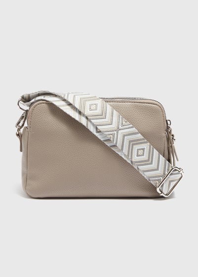 Taupe Faux Leather Cross Body Bag