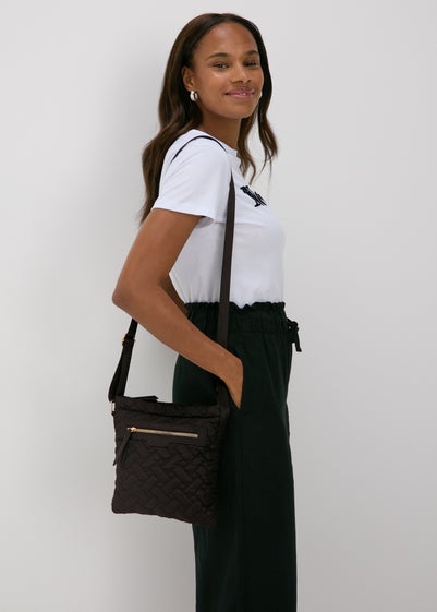 Black Nylon Textured Crossbody Messenger Bag