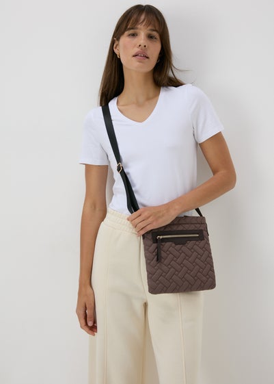 Mink Nylon Textured Crossbody Messenger Bag