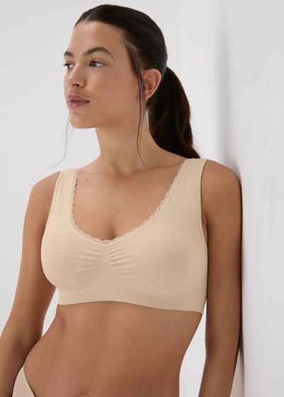 Nude Padded Lace Trim Seamless Crop Top