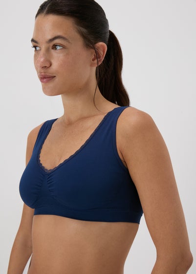 Navy Seamless Padded Lace Trim Crop Top