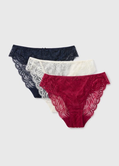 3 Pack Burgundy High Leg Knickers