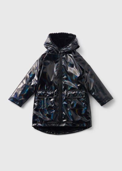 Girls Black Iridescent Rain Mac (7-15yrs)