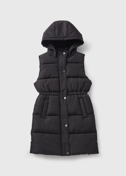 Girls Black Longline Padded Gilet (7-15yrs)