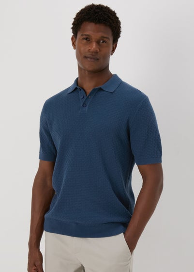 Blue Basketweave Polo Shirt