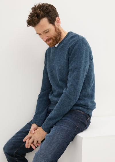 Lincoln Blue Lambswool V Neck Jumper