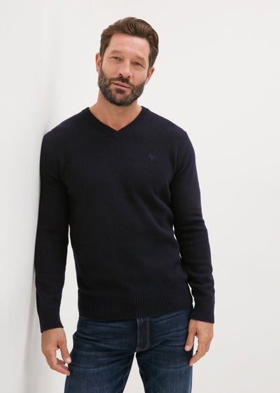 Lincoln Navy Lambswool V Neck Jumper