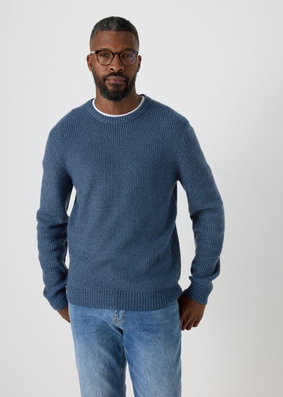 Blue Ribbed Crew Neck Jumper