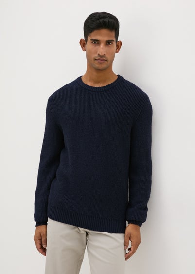 Navy Ribbed Crew Neck Jumper