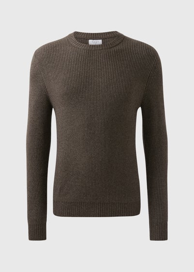 Brown Ribbed Crew Neck Jumper