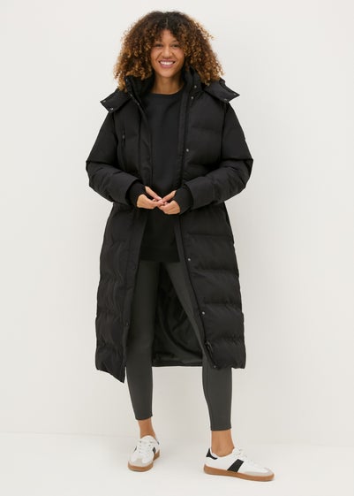 Black Technical Rubberised Long Padded Coat