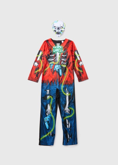 Kids Red Skeleton Gamer Boy Dress Up Costume