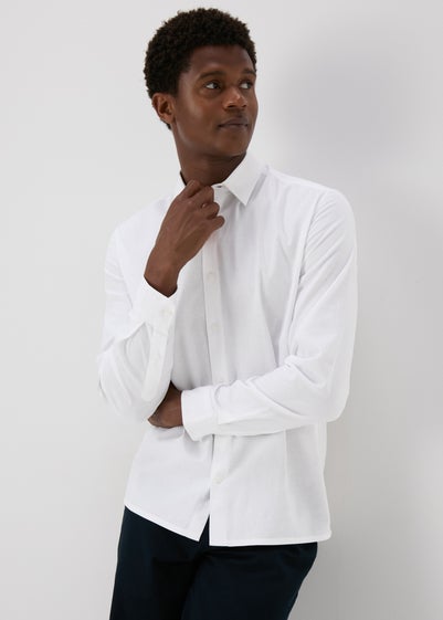 White Roll Up Sleeve Linen Shirt