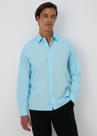 Blue Roll Sleeve Linen Shirt