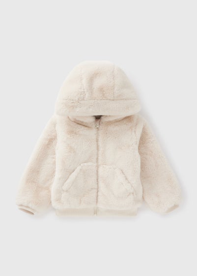 Girls Cream Faux Fur Bomber Jacket (1-7yrs)