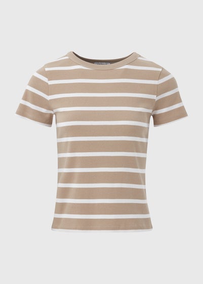 Beige Stripe Ribbed T-Shirt