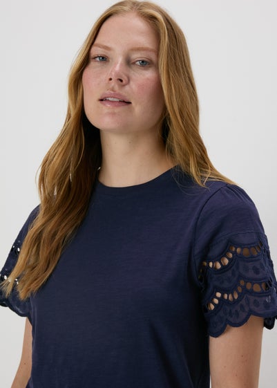 Navy Cutwork Sleeve T-Shirt