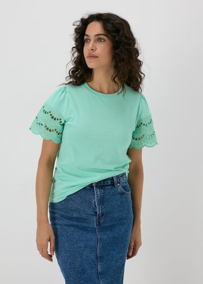 Mint Cutwork Sleeve T-Shirt