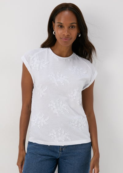 White Floral Embroidered T-Shirt