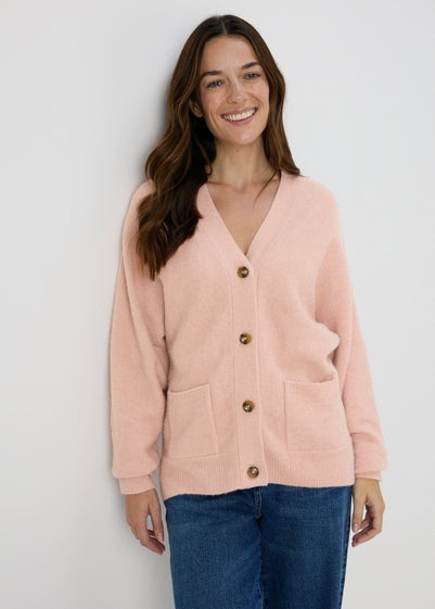 Pink Soft Button Front Cardigan