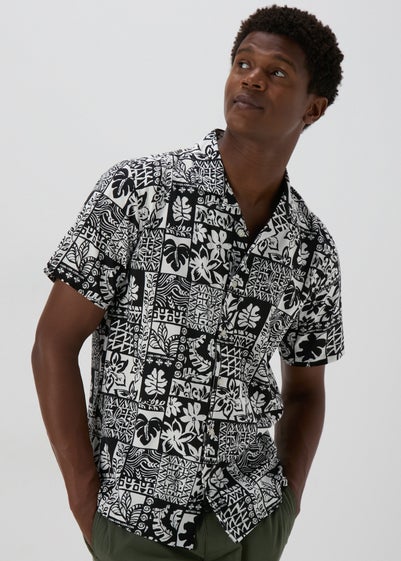 Black Mono Leaf Print Shirt