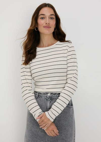 Cream Striped Long Sleeve T-Shirt