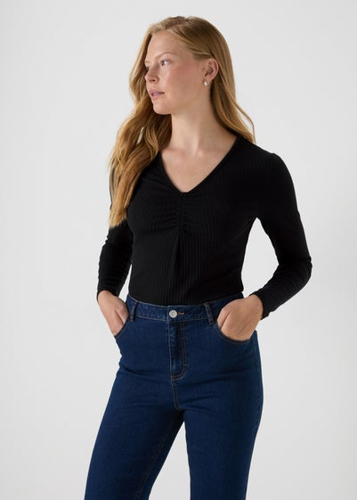 Black Ruched Front Top