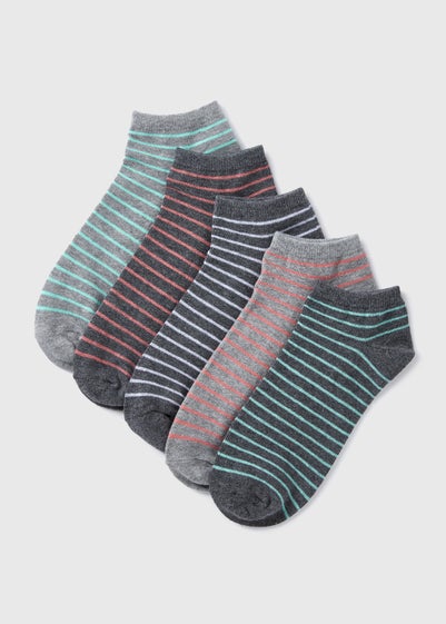 5 Pack Grey Stripe Trainer Socks