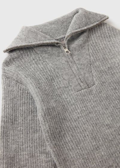 Girls Grey Knitted Zip Dress (7-15yrs)