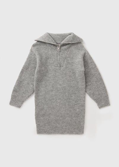 Girls Grey Knitted Zip Dress (7-15yrs)