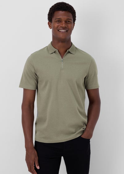 Khaki Plain Zip Polo Shirt