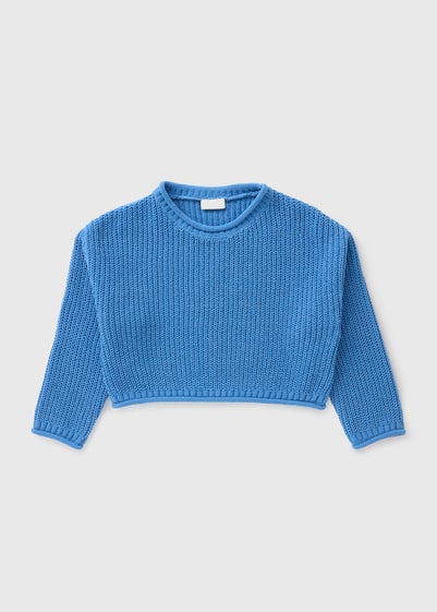 Girls Blue Knit Crop Jumper (7-15yrs)